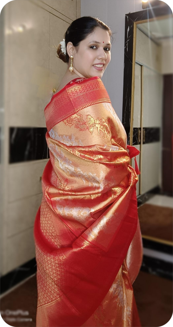 ~ Meenaxi ~ Golden Orange Kanchipuram Silk Saree - Image 2
