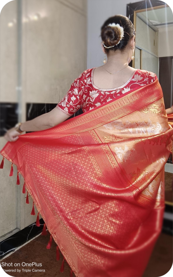 ~ Meenaxi ~ Golden Orange Kanchipuram Silk Saree - Image 3