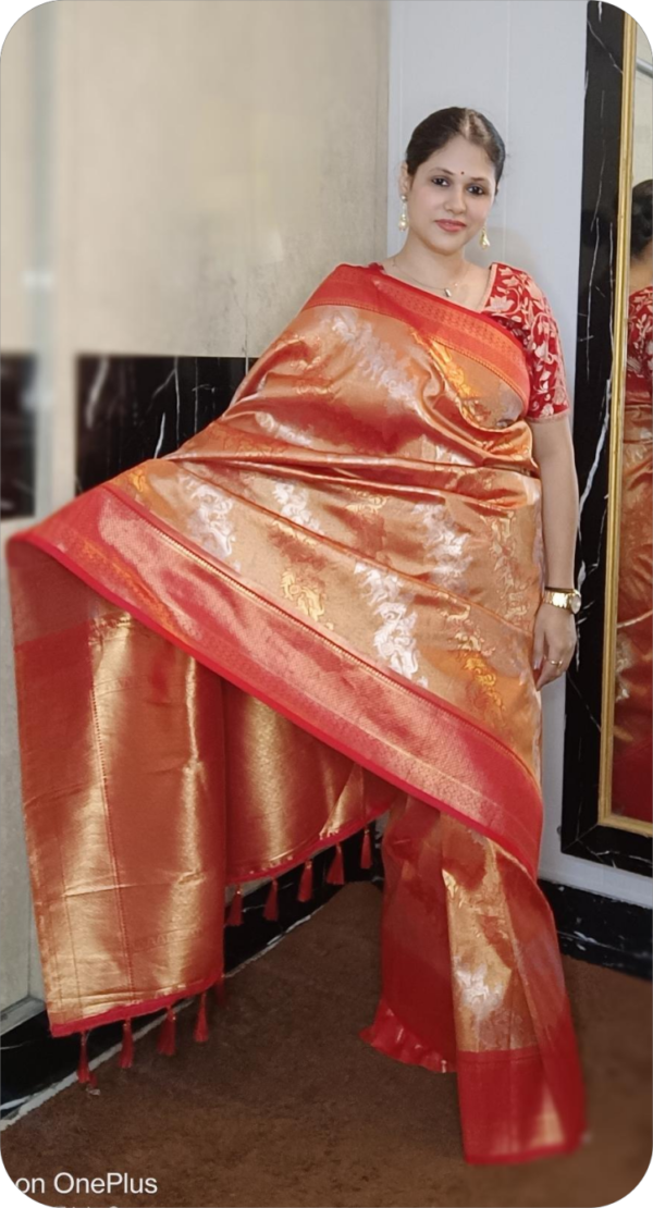 ~ Meenaxi ~ Golden Orange Kanchipuram Silk Saree - Image 4