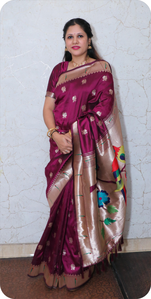 ~ Apsara ~ Wine Paithani Silk Saree - Image 2