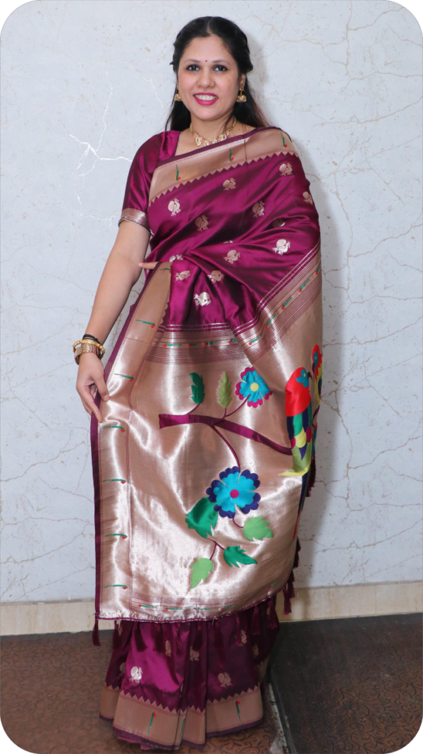 ~ Apsara ~ Wine Paithani Silk Saree - Image 4
