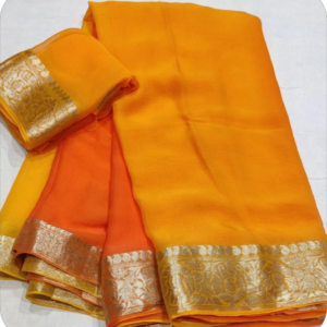 ~Chaandni~ Pure Chiffon Orange Banarasi Saree