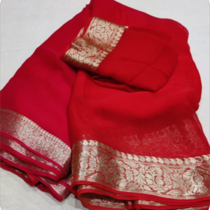 ~Chaandni~ Pure Chiffon Red Banarasi Saree