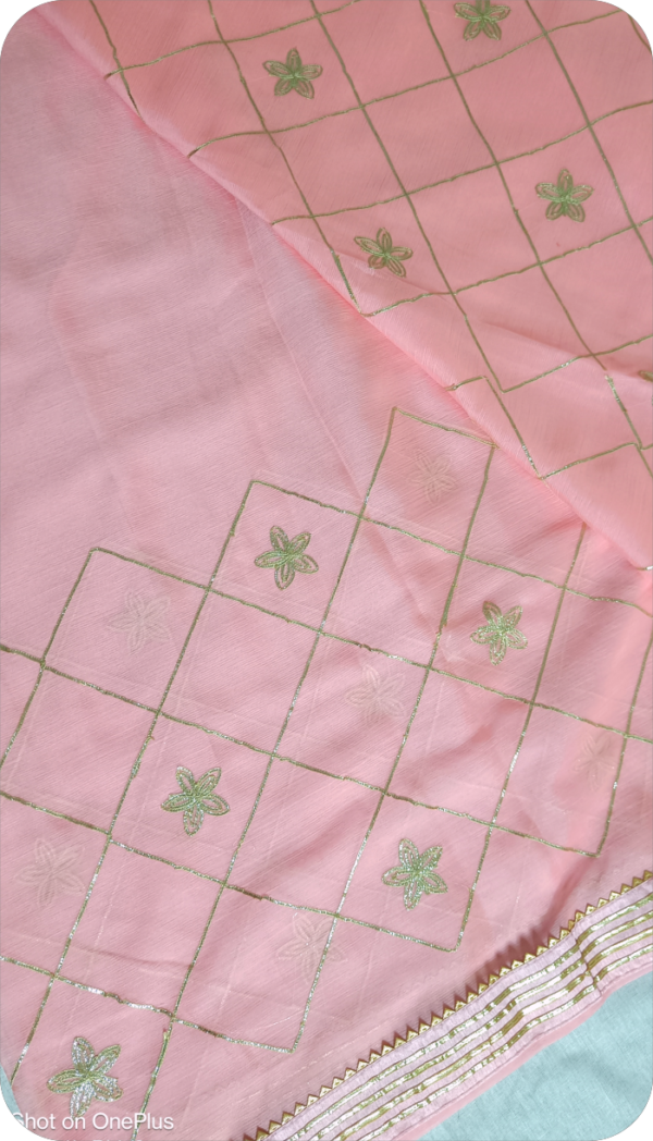 ~Rajputi Gotta~ Peach Georgette Gotta Patti Saree - Image 7