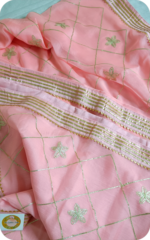 ~Rajputi Gotta~ Peach Georgette Gotta Patti Saree - Image 6