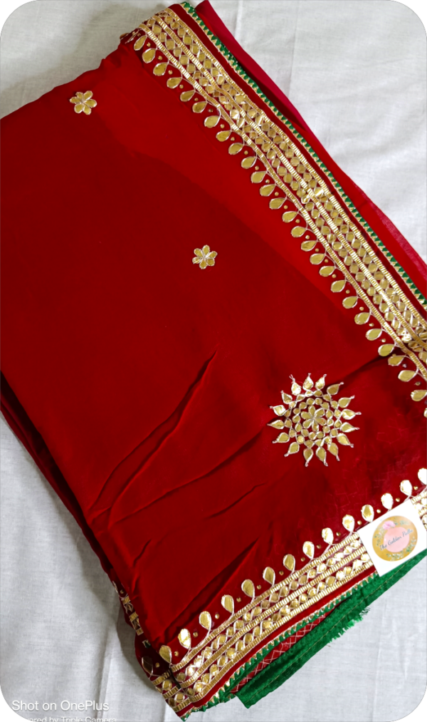 ~Sona Chaandi ~Red Georgette Gottapatti Saree - Image 2