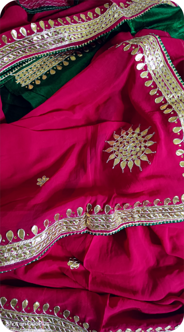 ~Sona Chaandi ~Magenta Georgette Gottapatti Saree - Image 8