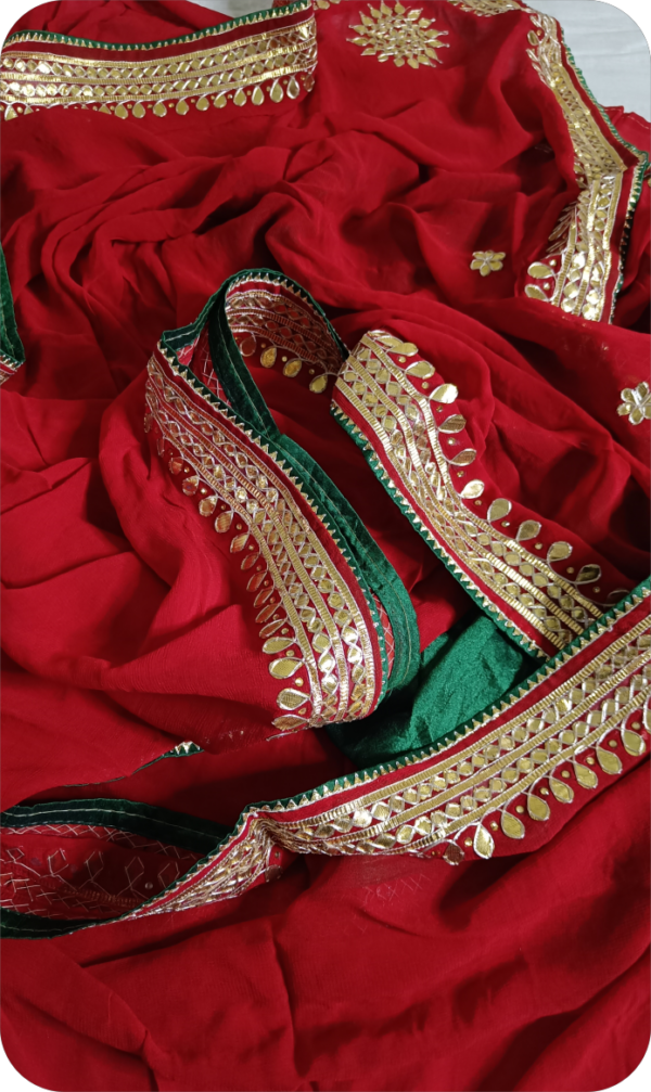 ~Sona Chaandi ~Red Georgette Gottapatti Saree - Image 6
