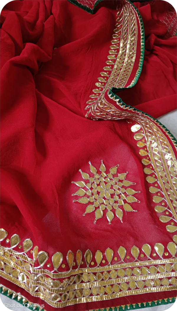 ~Sona Chaandi ~Red Georgette Gottapatti Saree - Image 7