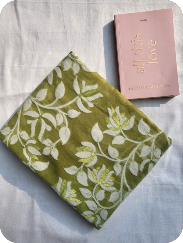 ~ Charulata ~ Mint Green Jamdani Cotton Saree