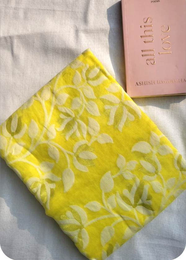 ~ Charulata ~ Lemon Yellow Jamdani Cotton Saree