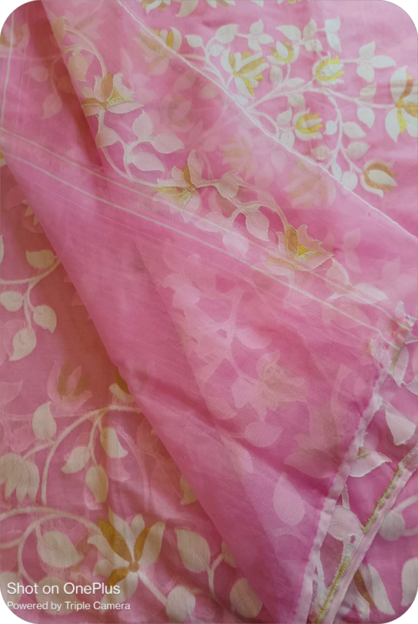 ~ Charulata ~ Soft Pink Jamdani Cotton Saree - Image 5