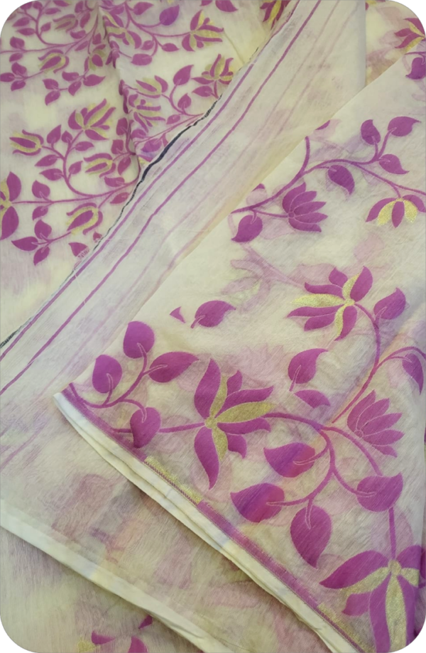 ~ Charulata ~ White Jamdani Cotton Saree - Image 4