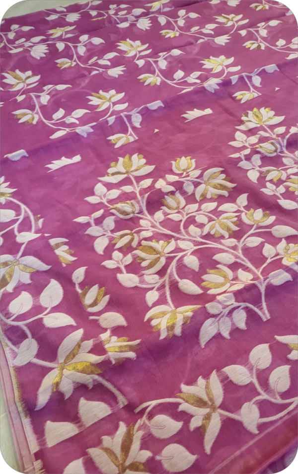 ~ Charulata ~ Lavender Jamdani Cotton Saree - Image 3