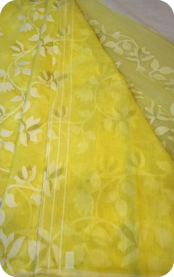 ~ Charulata ~ Lemon Yellow Jamdani Cotton Saree - Image 3