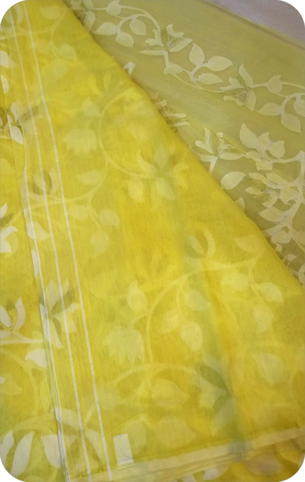 ~ Charulata ~ Lemon Yellow Jamdani Cotton Saree - Image 5