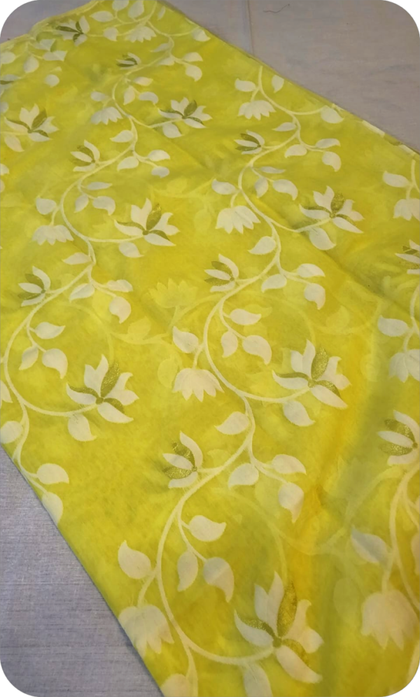 ~ Charulata ~ Lemon Yellow Jamdani Cotton Saree - Image 6