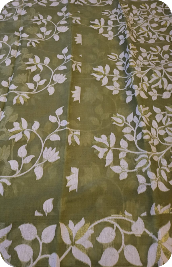 ~ Charulata ~ Mint Green Jamdani Cotton Saree - Image 3