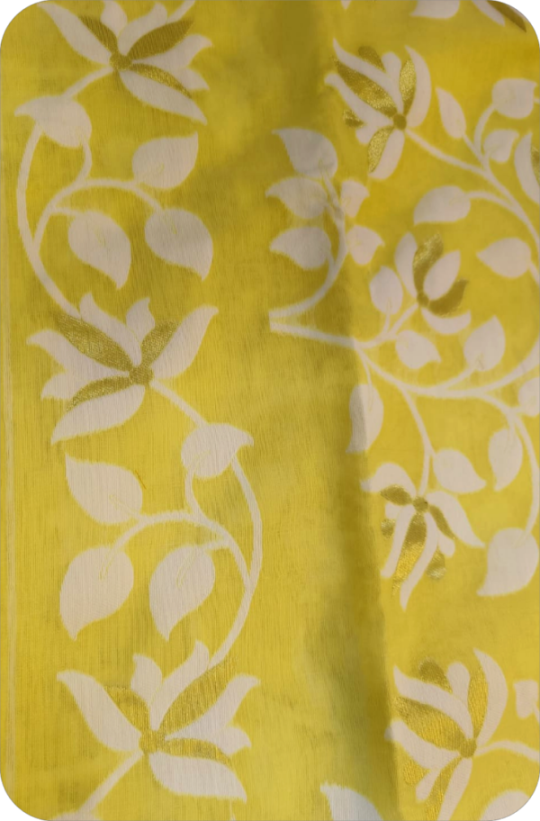 ~ Charulata ~ Lemon Yellow Jamdani Cotton Saree - Image 7