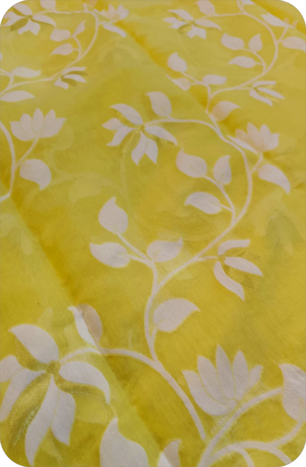 ~ Charulata ~ Lemon Yellow Jamdani Cotton Saree - Image 10