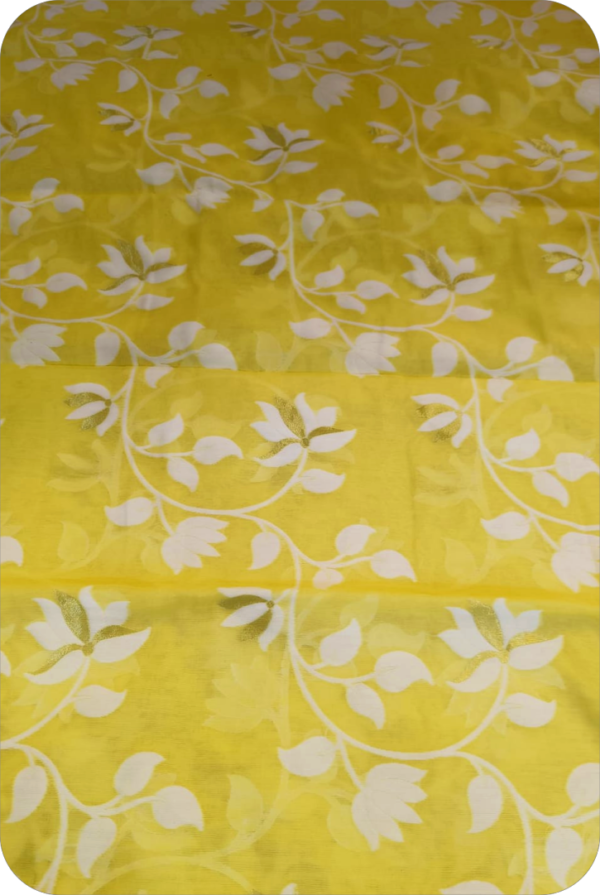 ~ Charulata ~ Lemon Yellow Jamdani Cotton Saree - Image 13