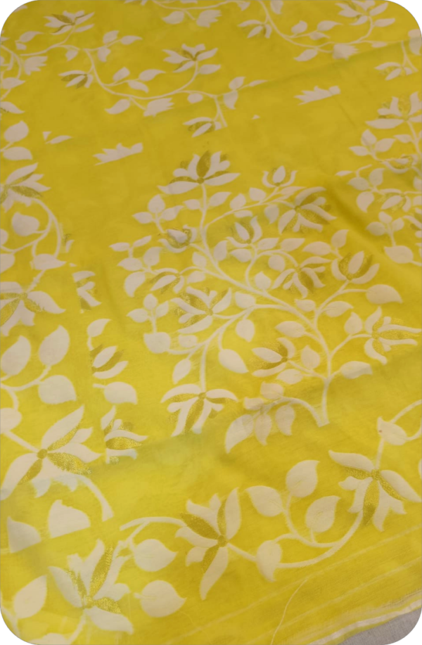 ~ Charulata ~ Lemon Yellow Jamdani Cotton Saree - Image 12