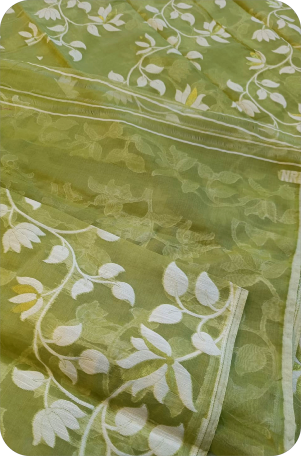 ~ Charulata ~ Mint Green Jamdani Cotton Saree - Image 10