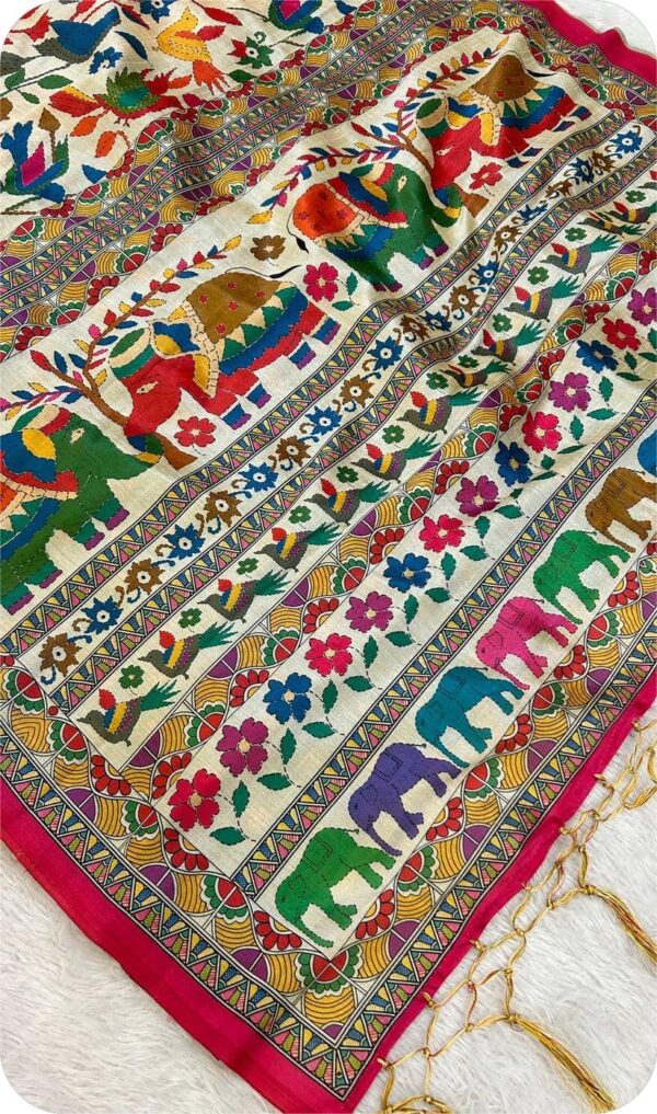 ~ Chitralekha ~ White Tusser silk with Kalamkari print - Image 4