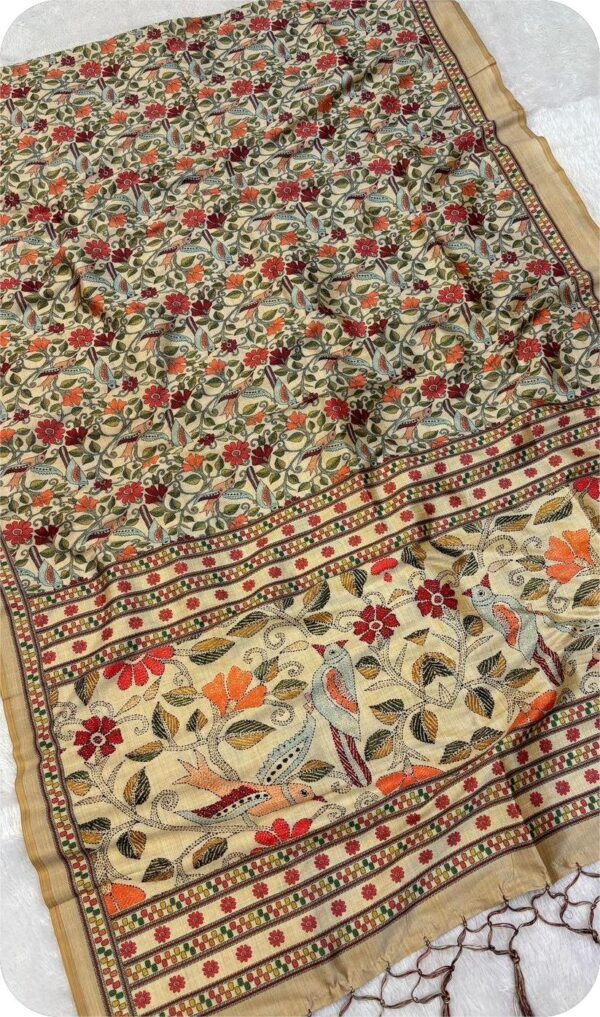 ~ Chitralekha ~ Beige Tusser Silk with Kalamkari print - Image 2