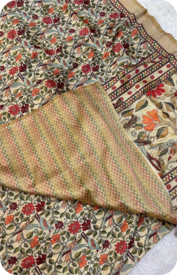 ~ Chitralekha ~ Beige Tusser Silk with Kalamkari print - Image 3