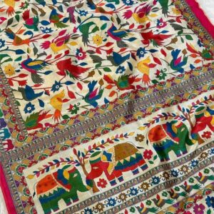 ~ Chitralekha ~ White Tusser silk with Kalamkari print