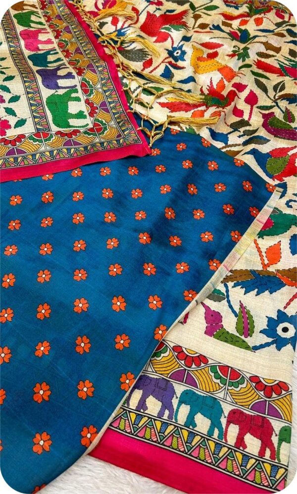 ~ Chitralekha ~ White Tusser silk with Kalamkari print - Image 5