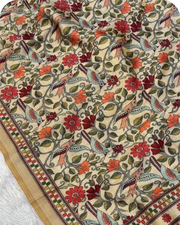 ~ Chitralekha ~ Beige Tusser Silk with Kalamkari print