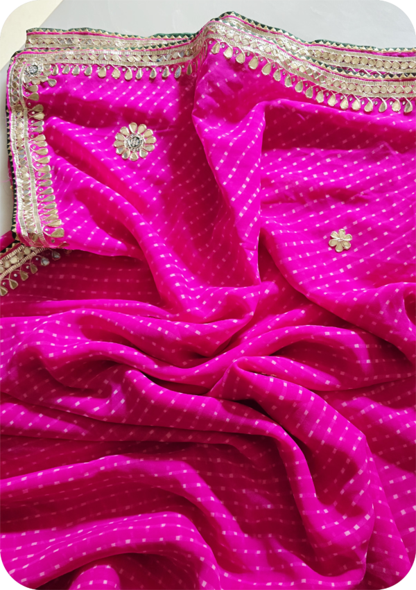 ~Rajputi Gotta~ Gulaabi Georgette Mothra Gotta Patti Saree - Image 2