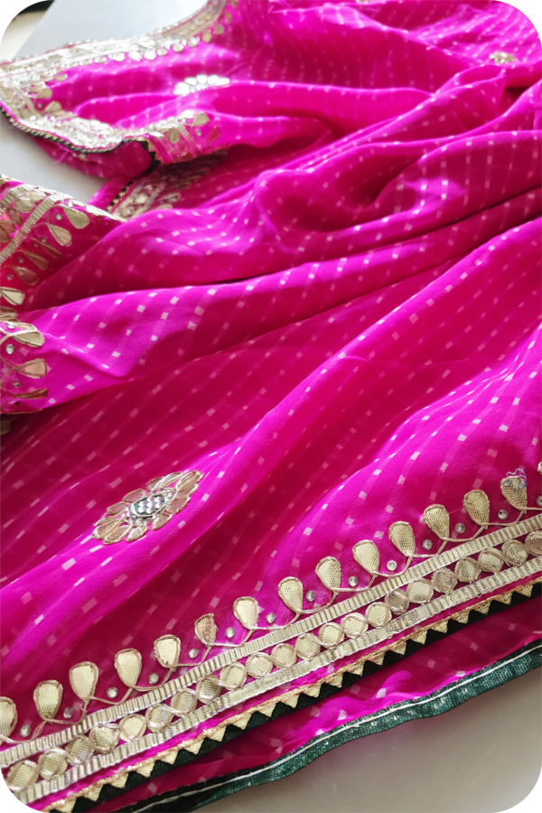 ~Rajputi Gotta~ Gulaabi Georgette Mothra Gotta Patti Saree - Image 3