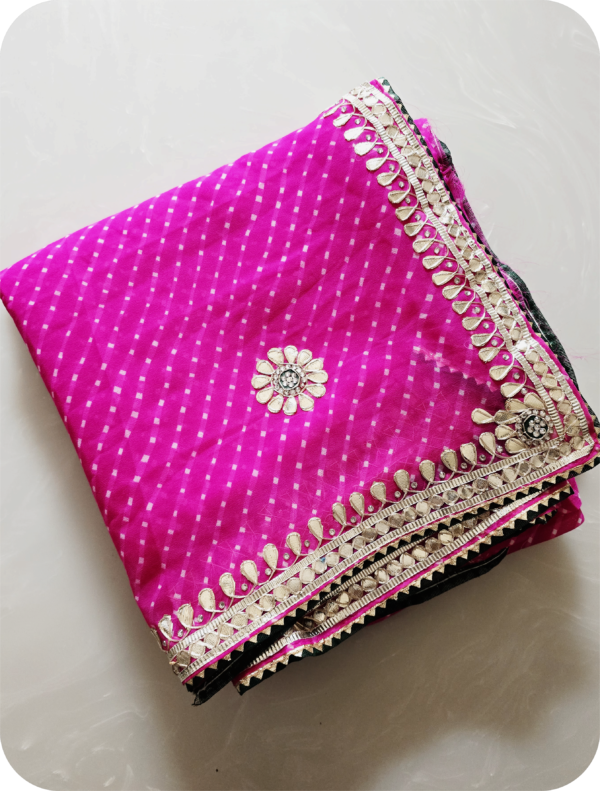 ~Rajputi Gotta~ Gulaabi Georgette Mothra Gotta Patti Saree - Image 5