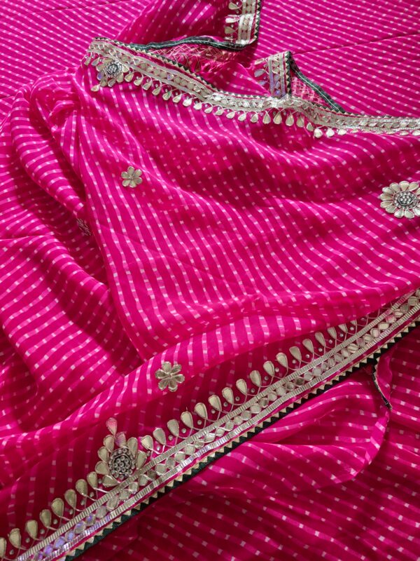 ~Rajputi Gotta~ Hot Pink Georgette Mothra Gotta Patti Saree - Image 5